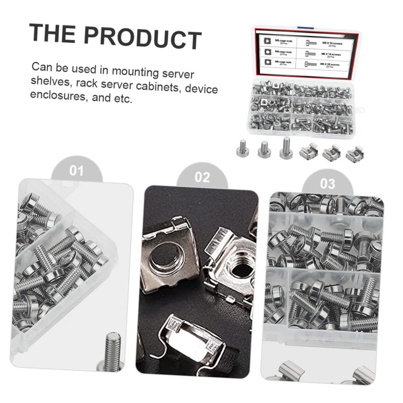 Server Rack Screws Kit with Cage Nuts for Computer Rack Mounting Includes M6 Screws - Image 5